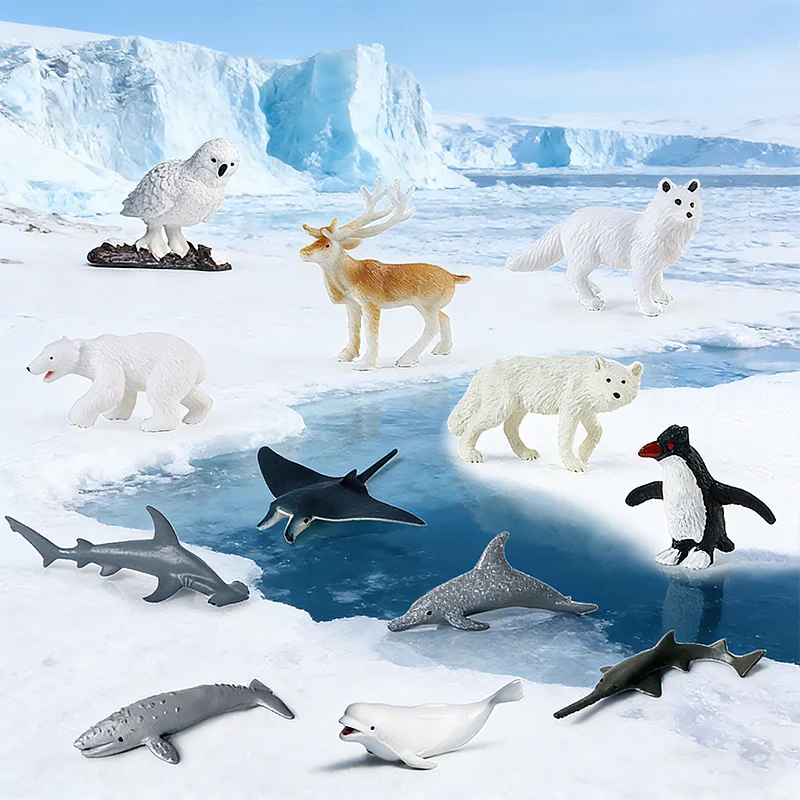 Oenux Simulation Model Action Figures, Polar Penguin Polar Bear Seal Husky Dolphin Beluga Whale Realistic Dolls Collectible
