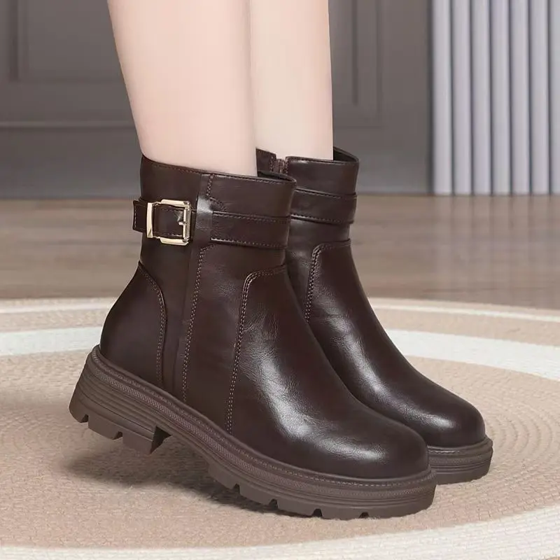 

Women Winter New Genuine Leather Ankle Cotton Boots High Quality Soft sole Non Slip Plush Keep Warm Waterproof Zippers Snow Boot