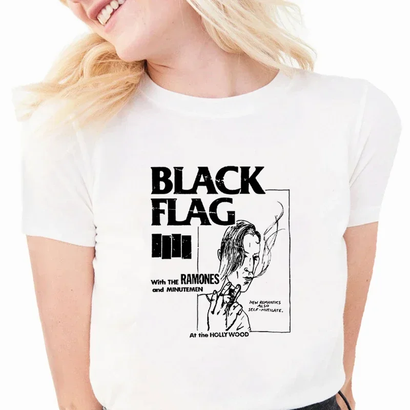 

Футболка женская в стиле панк-рок с принтом черного флага, Повседневная рубашка с коротким рукавом, топ с принтом Генри Роллинса, на лето