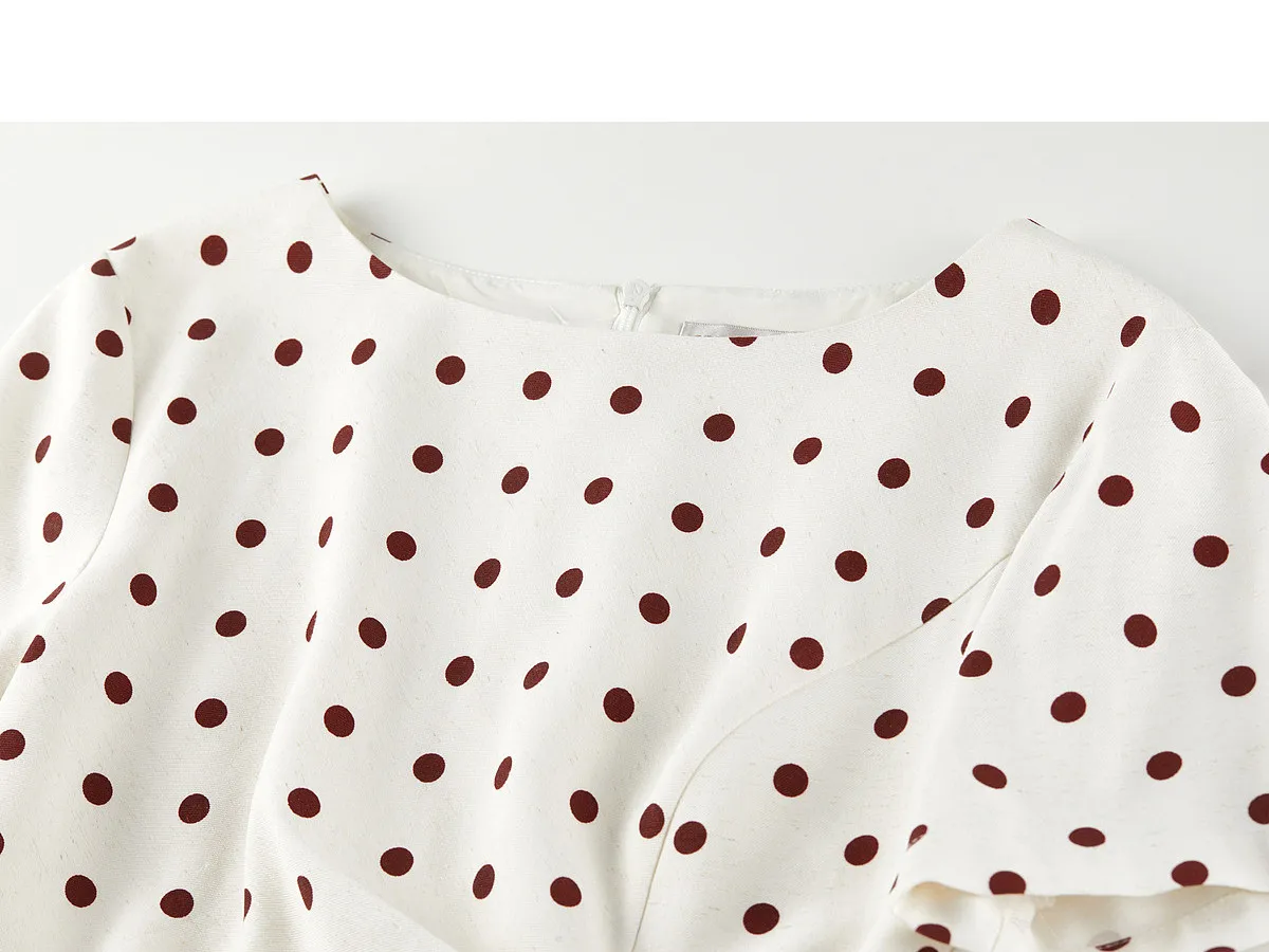 SENTUBILA Damen Französisches Polka-Dot-Kleid Leinen A-Linie Retro Mode Kurzarm Kurzes Kleid Damen Partykleidung 162LI7499 – Detail 26