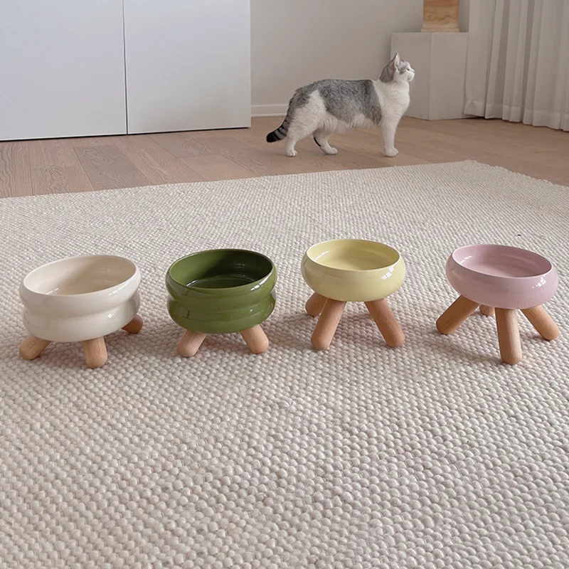 Small Dogs Nordic Bowls Caeramic Raised Pet Food Water Feeders Cat Drinking Eating Bowl with Stand Pet Accessories