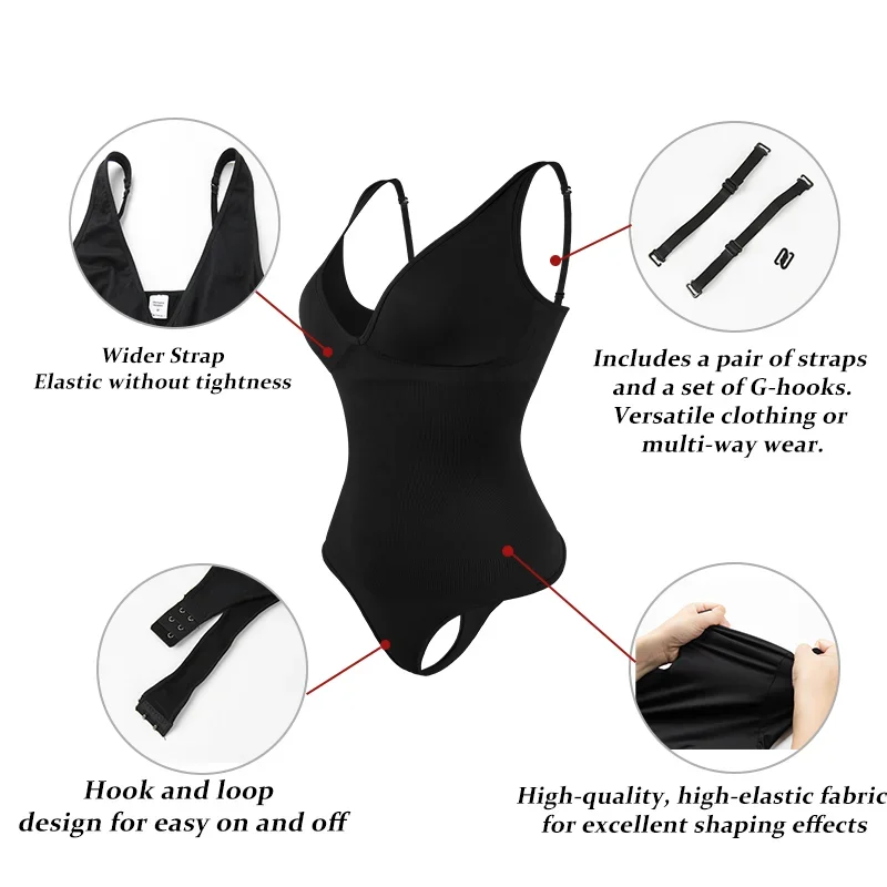 Halter Bodysuit Deep V Camisole Adjustable Strap Shapewear Top Tummy Control Women Sexy Thong Body Shaper Seamless Fajas 2025 image 3