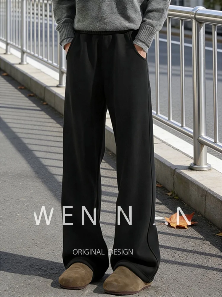 

Wen Nian Fce Lined Thi Straight Leg Pants Men's Winter Casual Sports Fitn Trousers mid High Waist Cotton Polyester