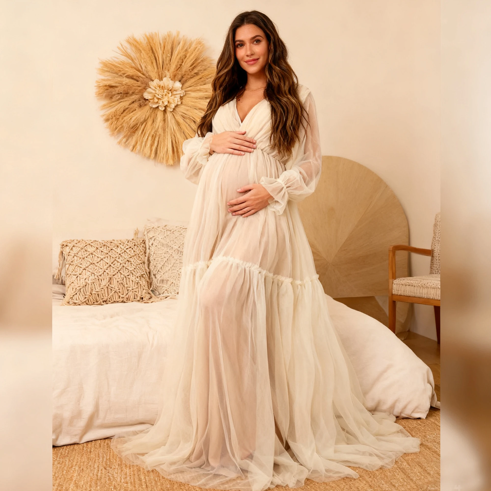

Tulle Long Wedding Robe Maternity Dress Photo Shoot Pregnant Women Photography Gown Evening Prom Customized