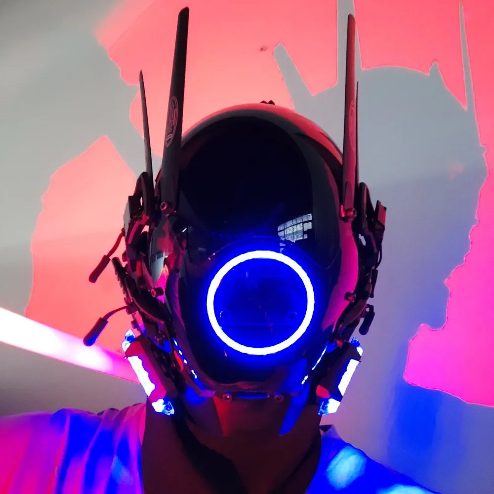 Cyberpunk Mask Role-playing Toy Future Technology Cool LED Helmet Mechanical Style Bar Dance Halloween Party Gift