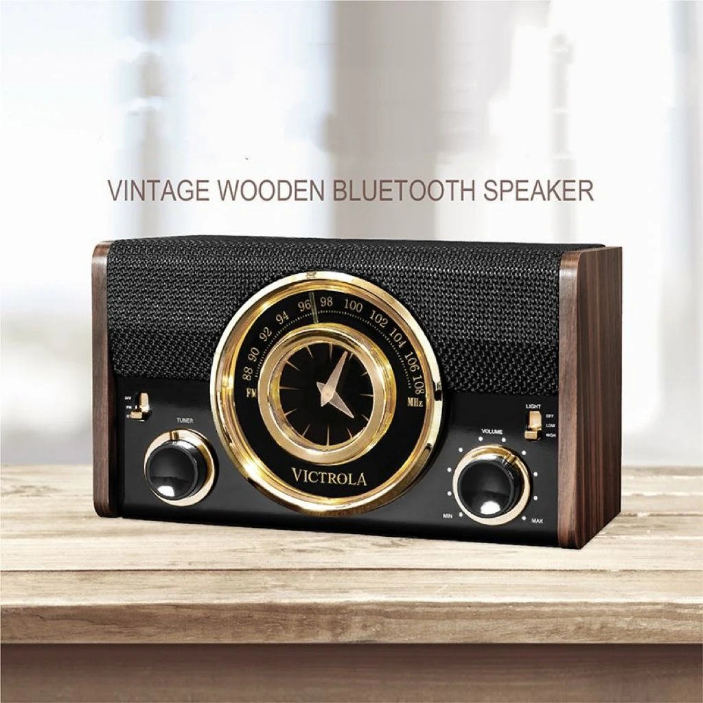 Imagem -02 - Vintage Bluetooth Speaker Áudio Desktop Clock Madeira Rádio fm All-in-one