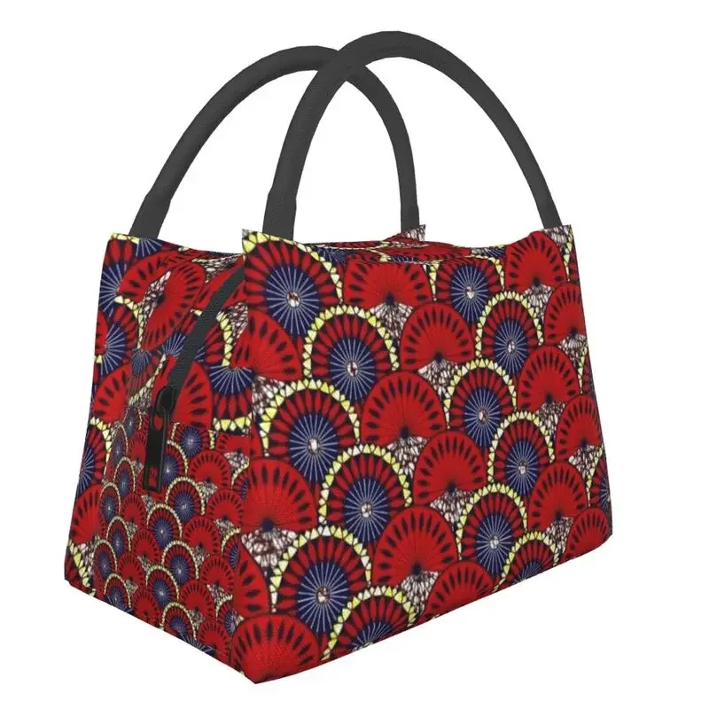 Ankara Dutch Wax Print Insulated Lunch Bag for Women Portable African Patterns Cooler Thermal Lunch Tote Work Picnic