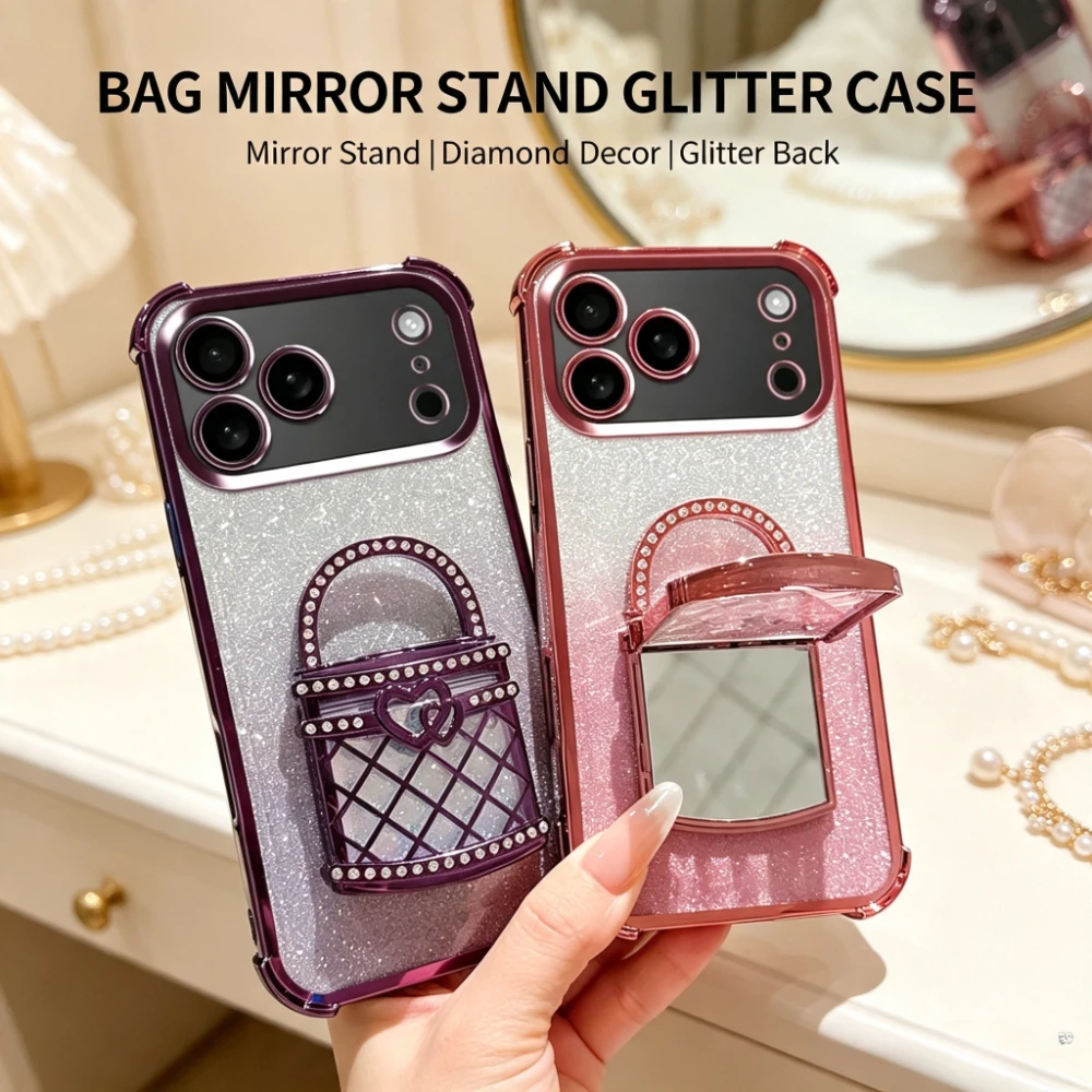 Funda de TPU suave con brillo degradado y diseño elegante para iPhone 18 Pro 13 14 15 16 17 Pro Max Air, con soporte de espejo protector.