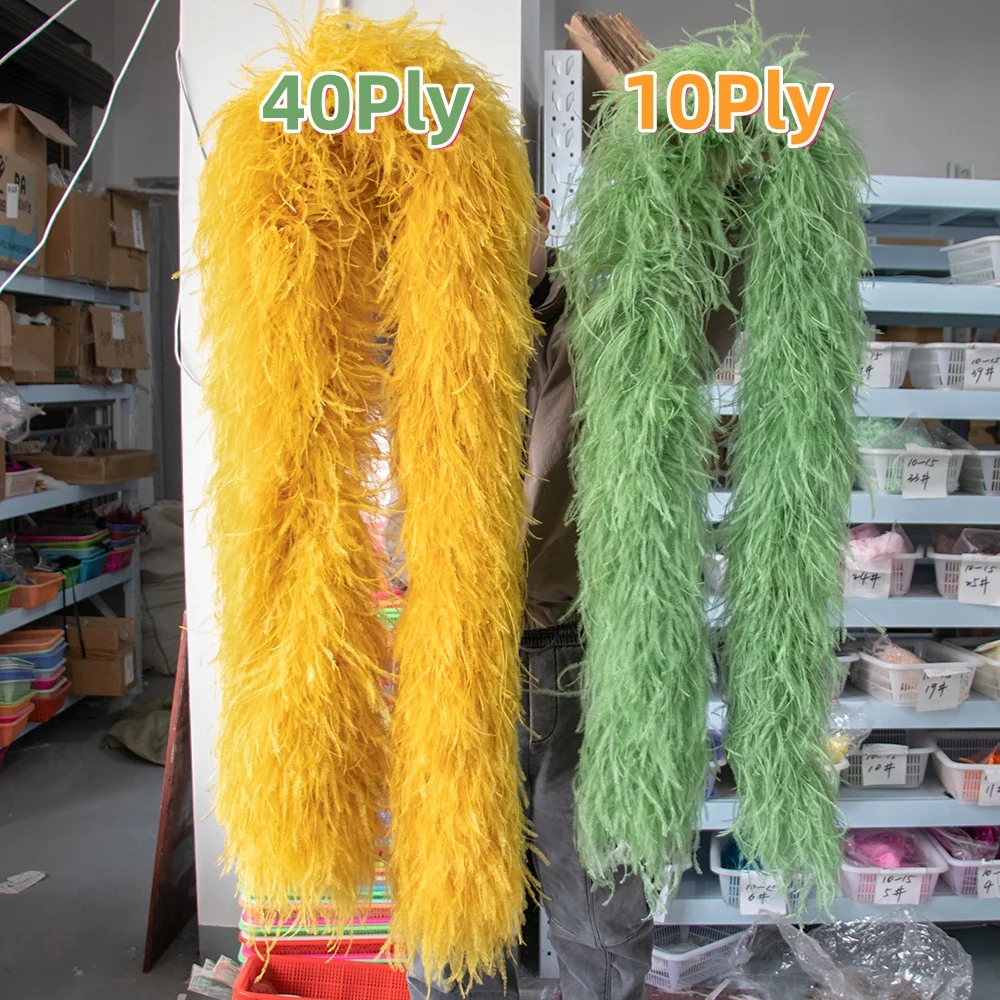 

Золотой боа из страусиных перьев, 2 метра, 6-40 слой, натуральная толстая отделка из перьев для свадебной шаль, костюм для вечеринки, одежда, шитье, ремесло, декор