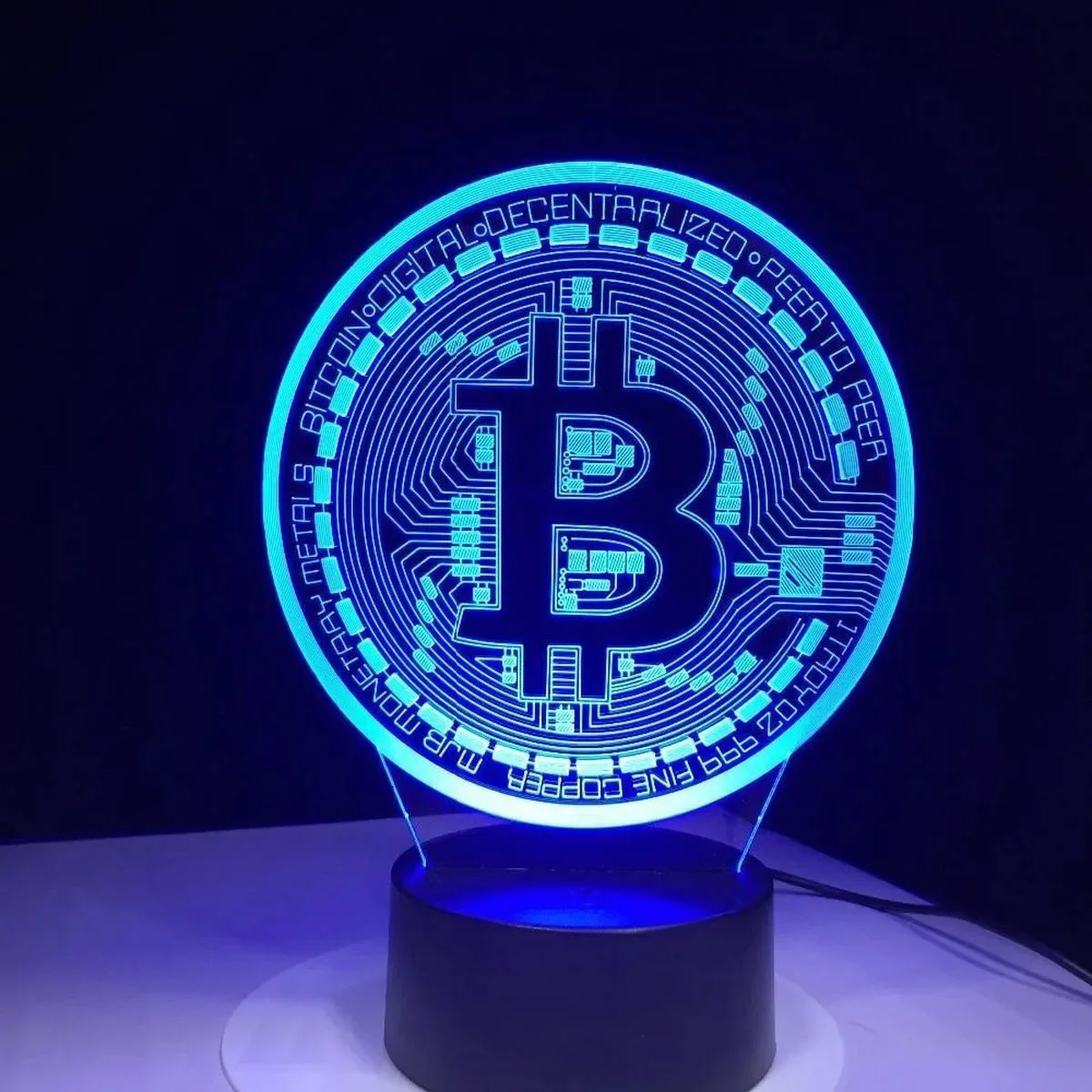 Bitcoin devizy umění akryl LED noc lehký pro pokoj dekorační nightlight dotek senzor 16 barvivo mění 3D stůl noc lampa