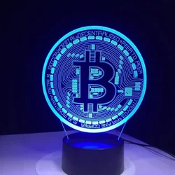 Bitcoin Coin Art Acrylic Led Night Light for Room Decorative Nightlight Touch Sensor 16 Colors Changing 3D Table Night Lamp