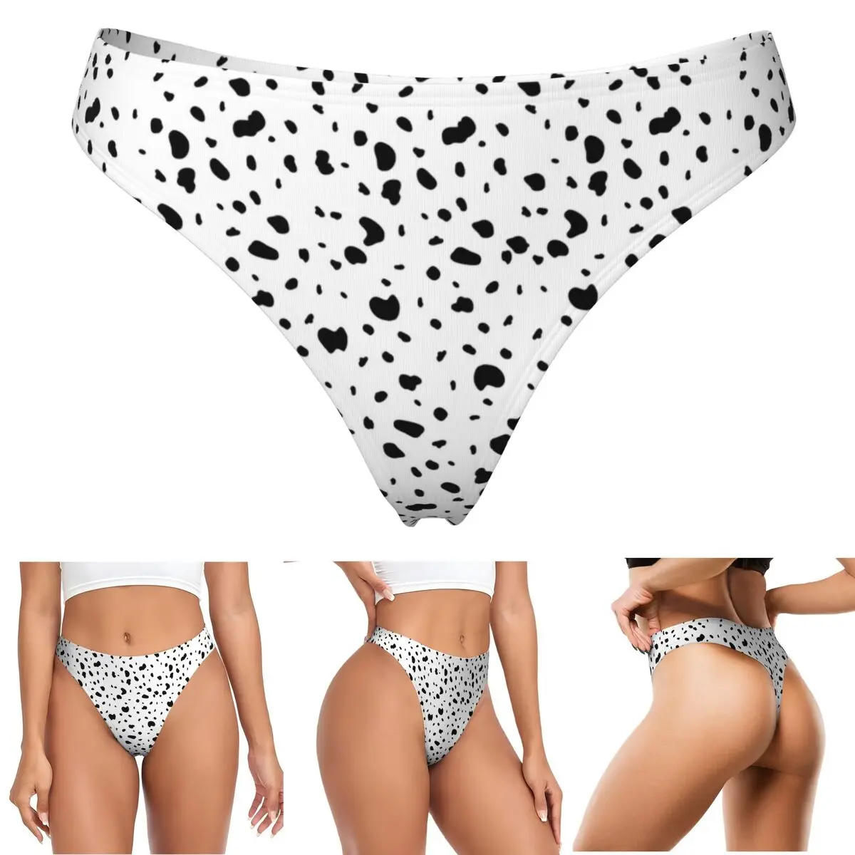 Custom Dalmatian White And Black Dalmatian Dog Print G-string Panties Breathable Women Stretch Thongs Comfort Underwear