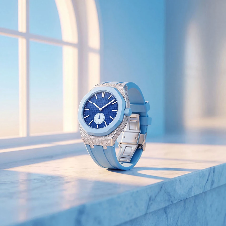 Pasek do zegarka z diamentami i moissanitem do Swatch X AP Royal Pop Pocket, obudowa ze stali nierdzewnej z zestawem silikonowych pasków, pasek zamienny. — zdjęcie produktu 3