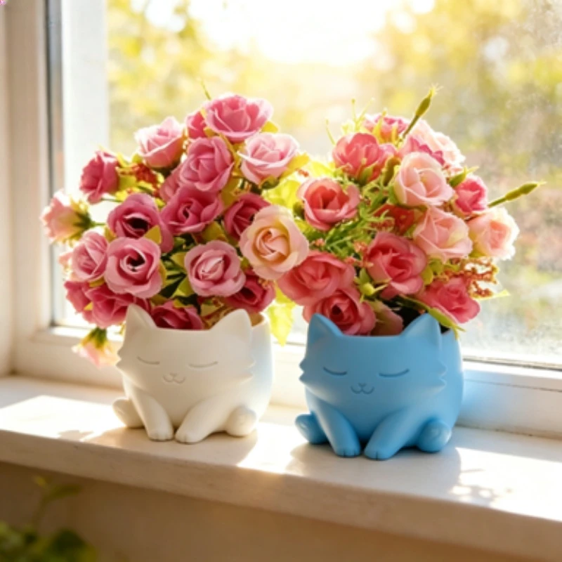 Cartoon Cat Succulent Flower Pot Cat Paw Design Small Plant Cactus Moss Herbs Office Shelf Home Garden Decor Gift for Cat Fans