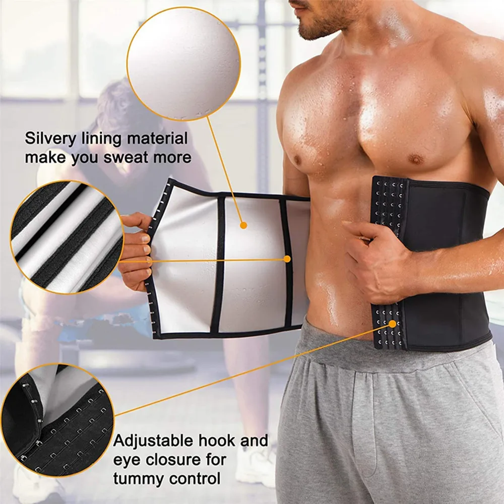 1 Waist Trainer Strap Premium Sauna Wrap Men Weight Loss Waist Trimmer Fitness Sweat Workout Hooks Slimming Belt Belly Cincher