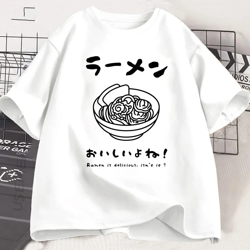 

Футболка с рамэном, японская футболка, кавайная японская уличная футболка с лапшой, женские и мужские хлопковые футболки с короткими рукавами