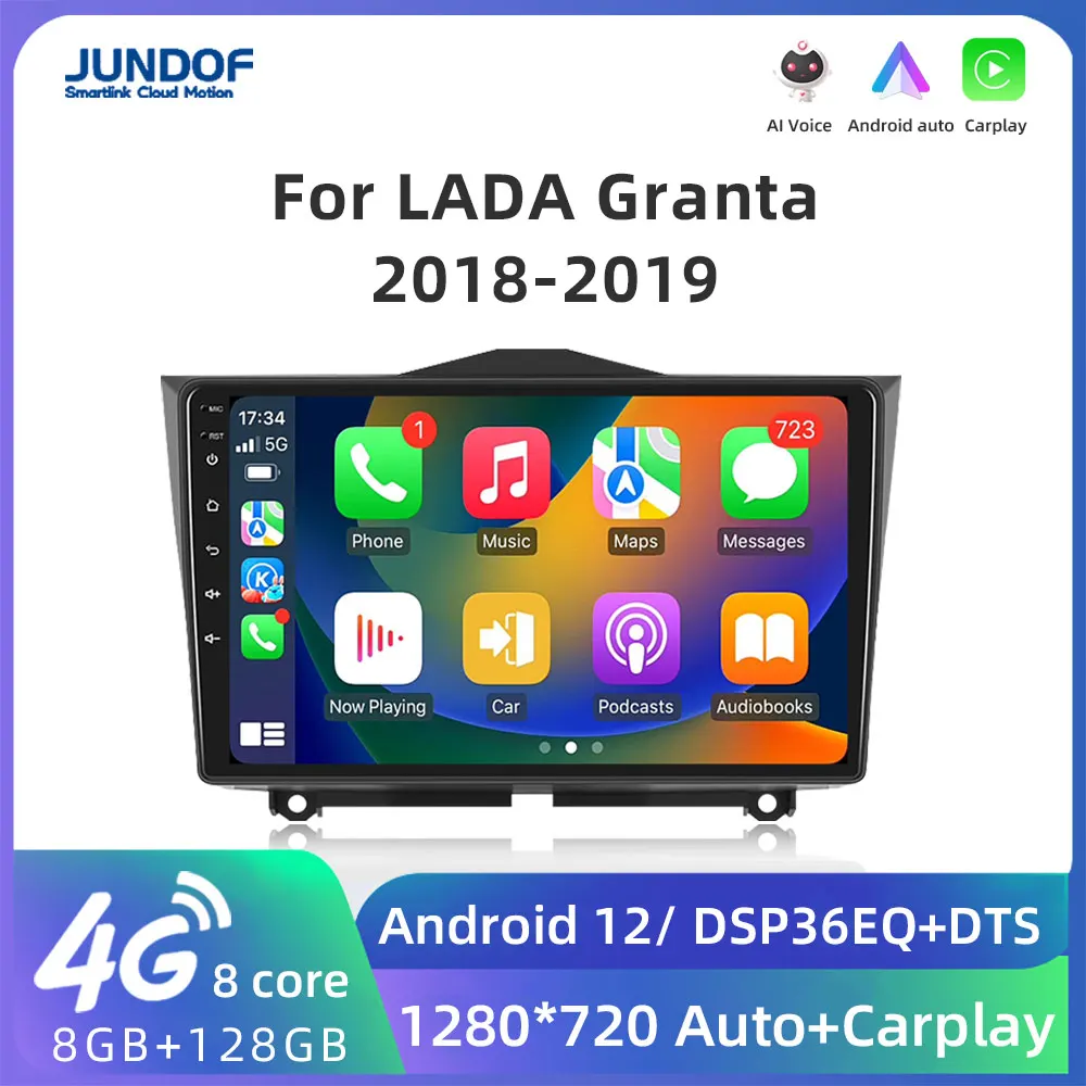 2 Din Android 12 Car Radio For LADA BA3 Granta Cross 2018 2019 Multimedia Video Player Navigation GPS Carplay Auto Split Screen