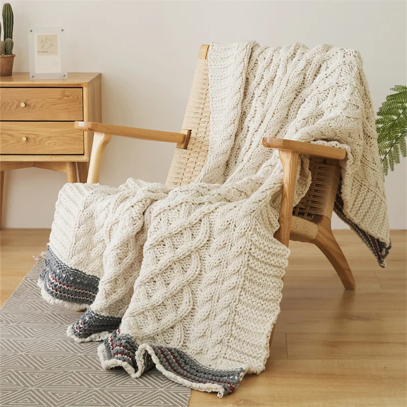 New Nordic Light Luxury Acrylic Woven Twist Pattern Soft Home Bed Nap Blanket All-Season