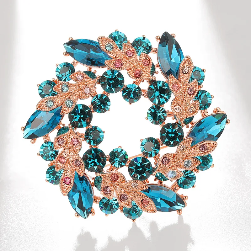 Wholesale Elegant Crystal Wreath Brooch Large Flower Pin Fashion Cross-Border Foreign Trade Clothing Floral Pin