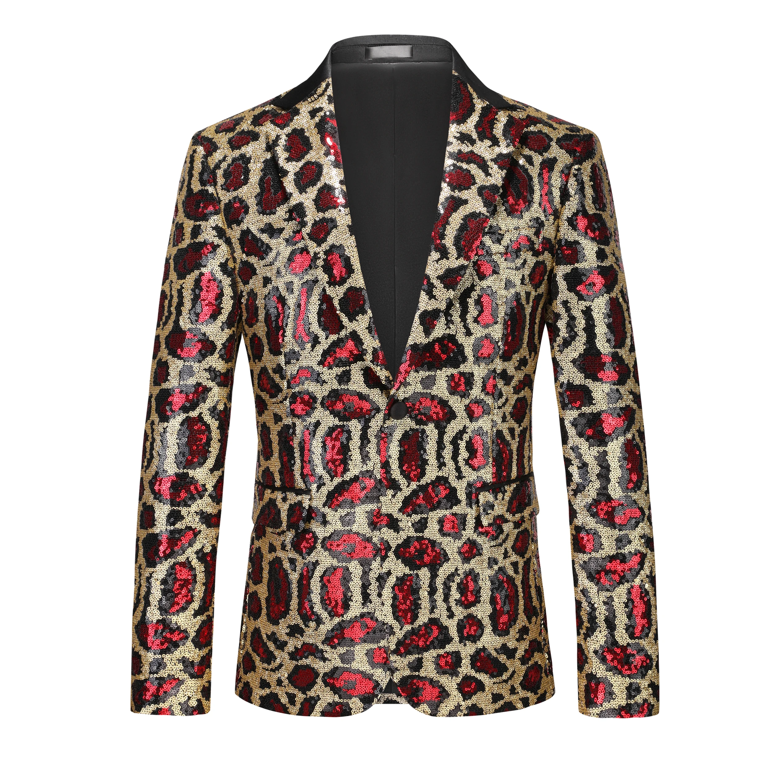 Luxury Men's Long-sleeve Printed Blazer, Slim-fit Top for Weddings and Parties in Asian Sizes, Available in Yellow,Blue,Red,Gold view 6