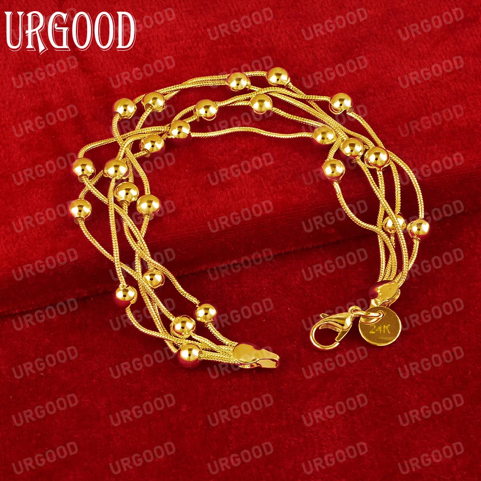 

Стерлингового Серебра 925 пробы, 8 дюймов, 18-каратное золото, пяти змеиных цепочек, браслет с бусинами, романтическая вечеринка, женский подарок, свадебные украшения