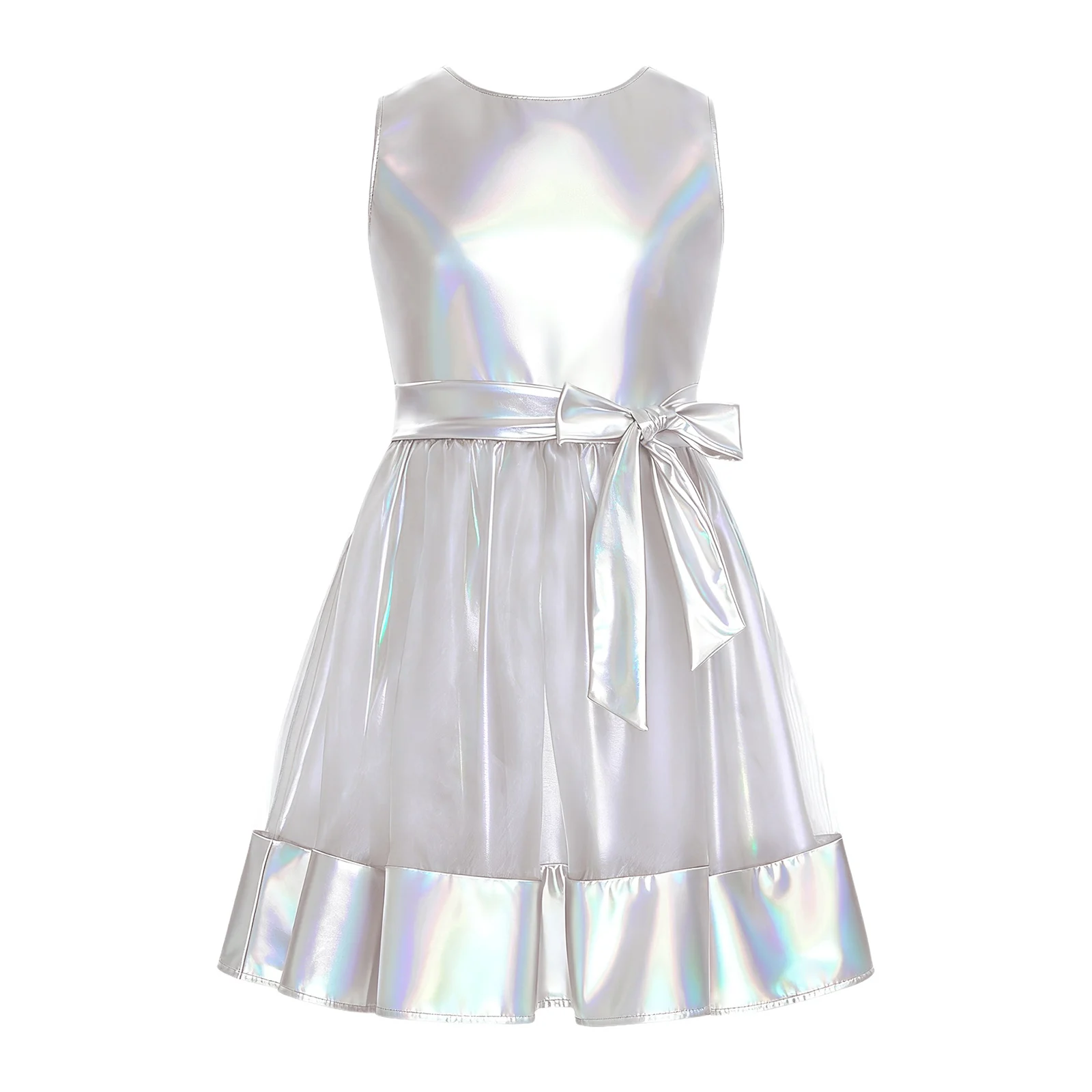 キッズメタリック光沢のあるダンスドレス女の子モダン社交衣装子供のカジュアルガールドレスファッショナブルなクリスマス宴会服
