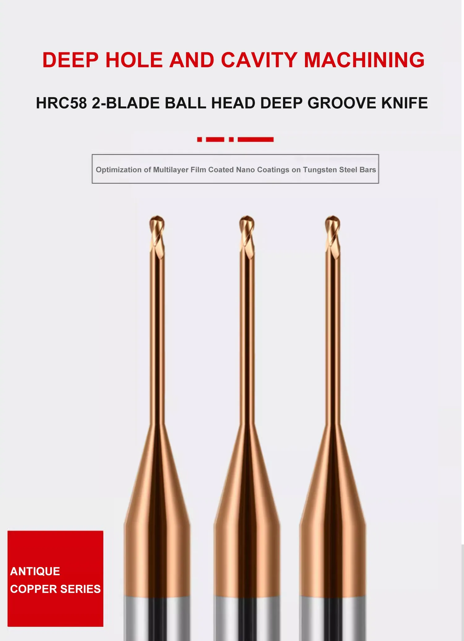 SHAZAM HRC58 2-Schneiden Wolframstahl-Hartmetall Nano-Beschichtung Tiefnut-Kugelkopf-Fräser CNC Mechanische Bearbeitungswerkzeuge – Detail 1