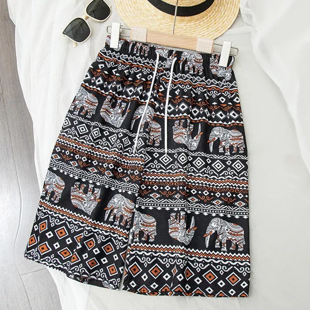 Frauen Sommer Shorts Thiland Elefant Print Kordel zug elastische Taille Urlaub Strand Shorts Homewear Pyjama Shorts Sommer Hosen