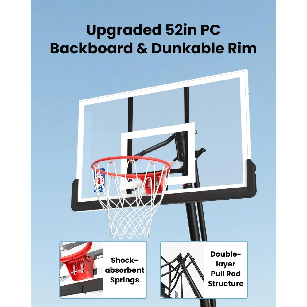 Cesta de basquete externa portátil com 52 cestos inquebráveis, altura ajustável de 10 pés, ideal para pátios de quintal