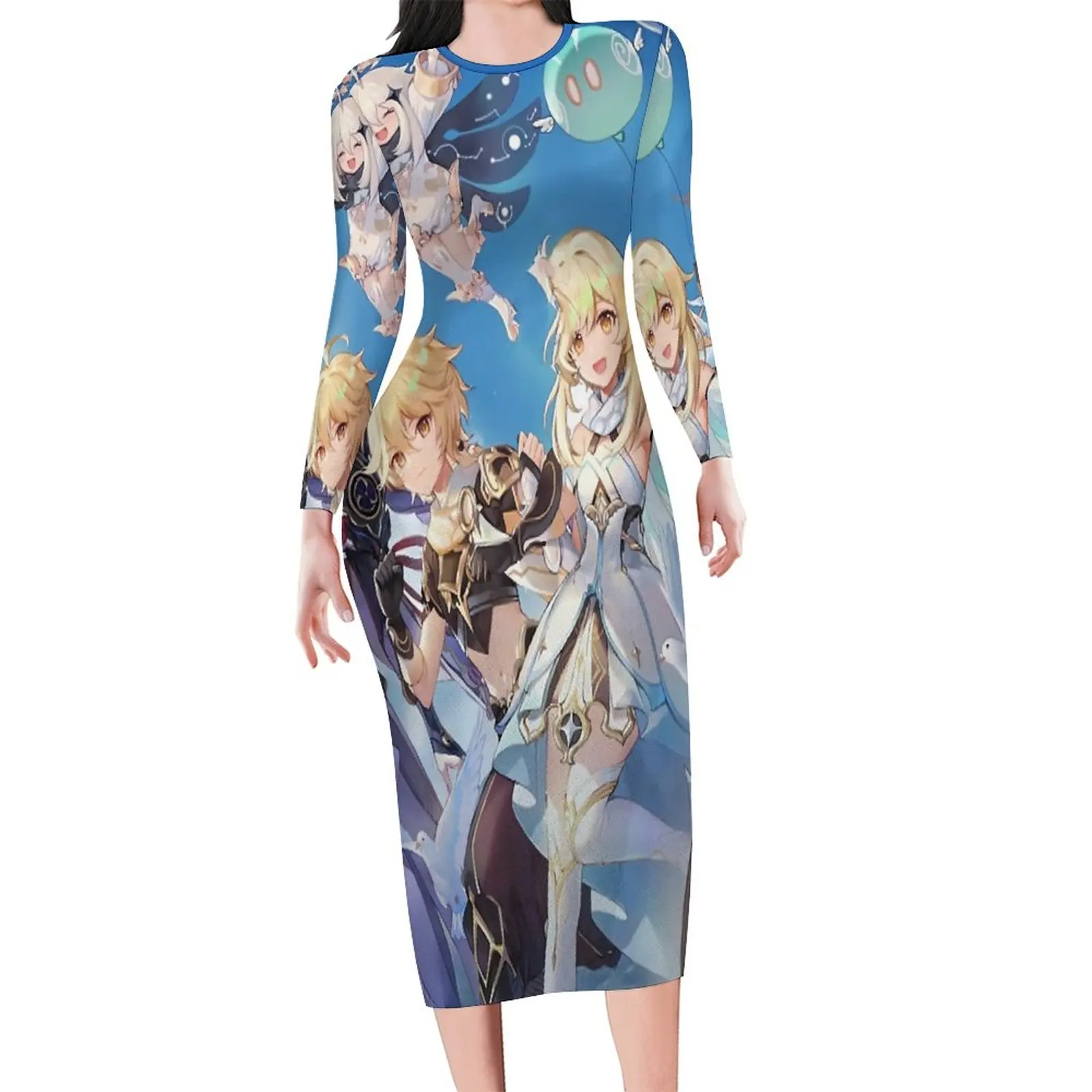 Genshin Impact Bodycon Dress Woman Anime Design Sexy Dresses Summer Long Sleeve Aesthetic Custom Dress Big Size