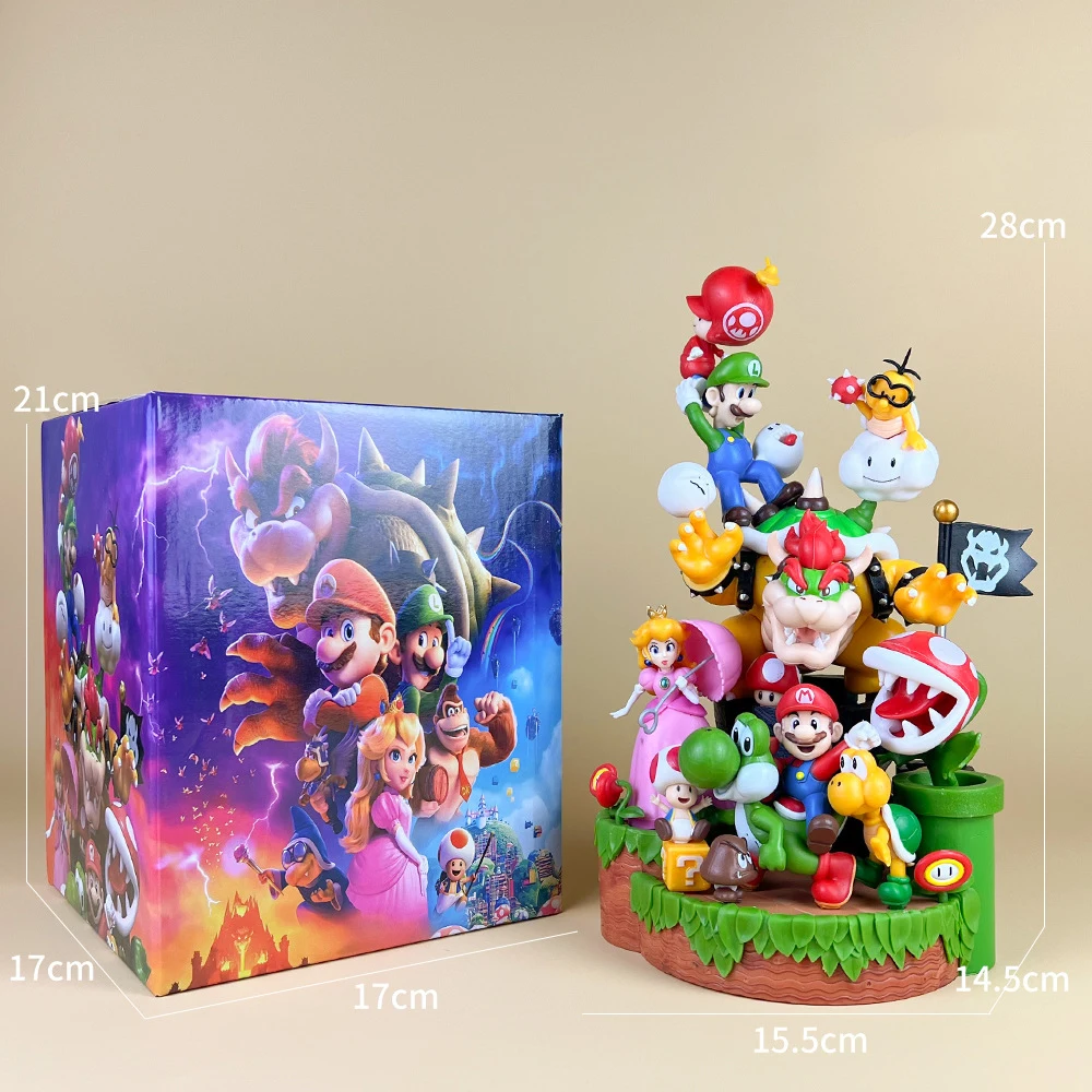 28cm Super Bros Model Cartoon Marioed Family Action Figure Anime Figures Bowser Yoshied Luigied PVC Collection Figurine Statue