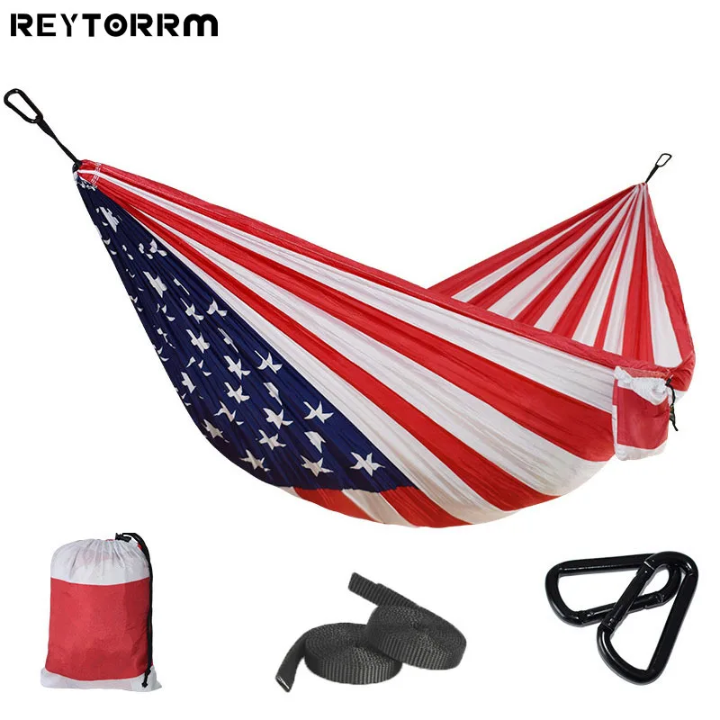 

260x140cm Printed Double Hammock Swing US Flag Style Independence Day Gift Outdoor Portable Camping Hammock With 2 Tree Straps