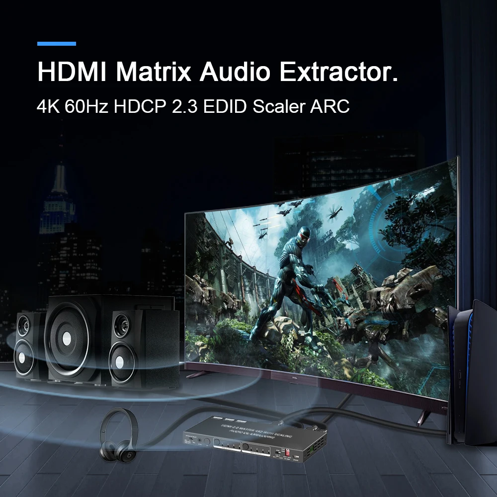 HD-MI Matrix 4x2 4K60Hz 4:4:4 HDR D-olby Vision D-olby Atmos With EDID HD-MI Scale 4K 1080P HDCP2.2 HD-MI Matrix 4 In 2 Out