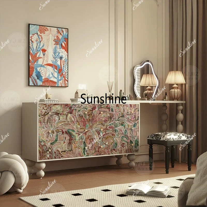 French cream style art solid wood six chest bedroom storage household light luxury decoration
