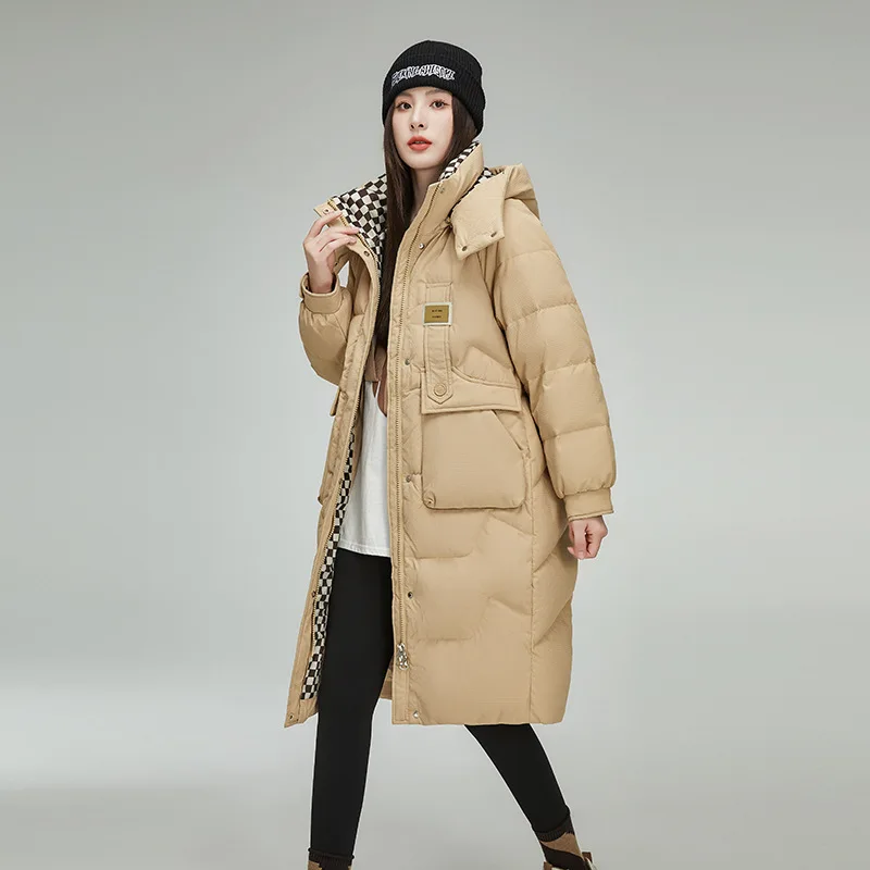 Authentic Down Jacket For Women 2025 Winter Niche Mid-Length Over-The-Knee Cotton Coat Fashion Thickened Hooded Outerwear
