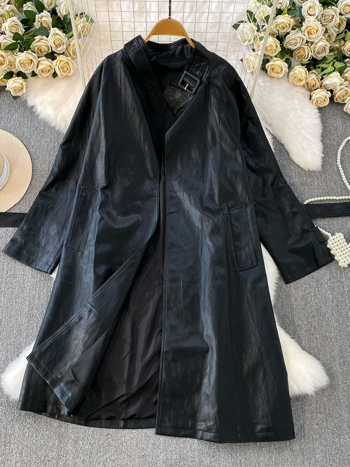 เสื้อโค้ทหนังสไตล์เรโทรเท่ๆ สำหรับผู้หญิง ทรงเข้ารูป คาดเข็มขัด ช่วยกระชับเอว เหมาะสำหรับฤดูหนาว สไตล์ลำลอง/ทำงาน