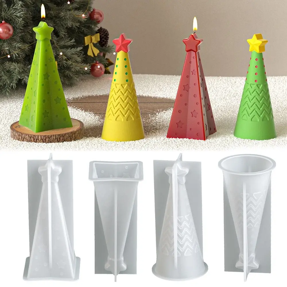 Silicone Christmas Cone Candle Mold Epoxy Resin Crystal Candle Making Kit Easy to Demold DIY Craft Cake Resin Mold Xmas Decor