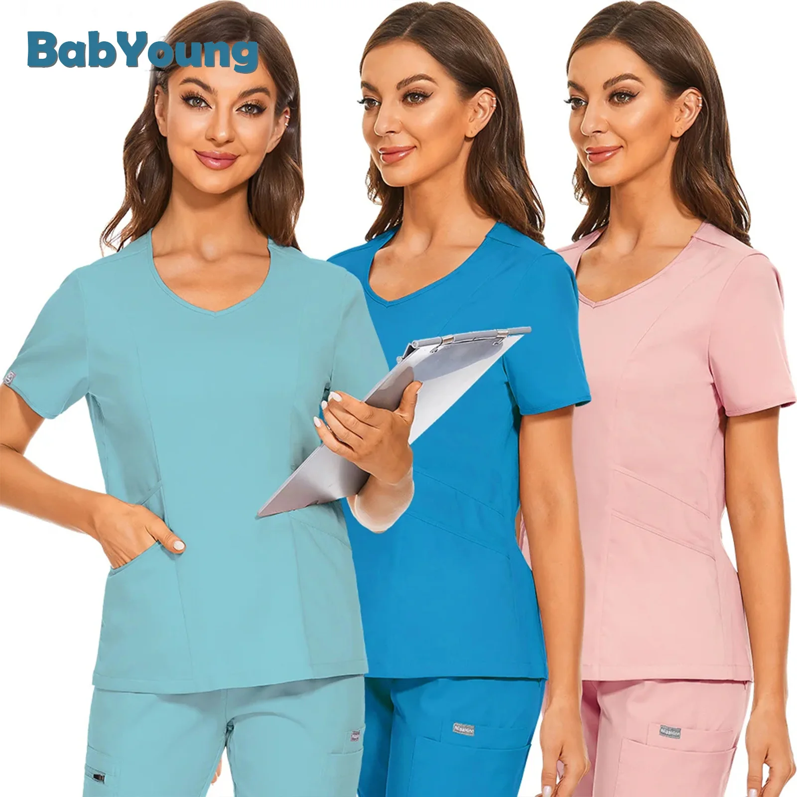 Moda nova simples esfrega topos unissex workwear uniforme médico cirurgia esfrega camisa de manga curta pet shop médico blusa enfermagem