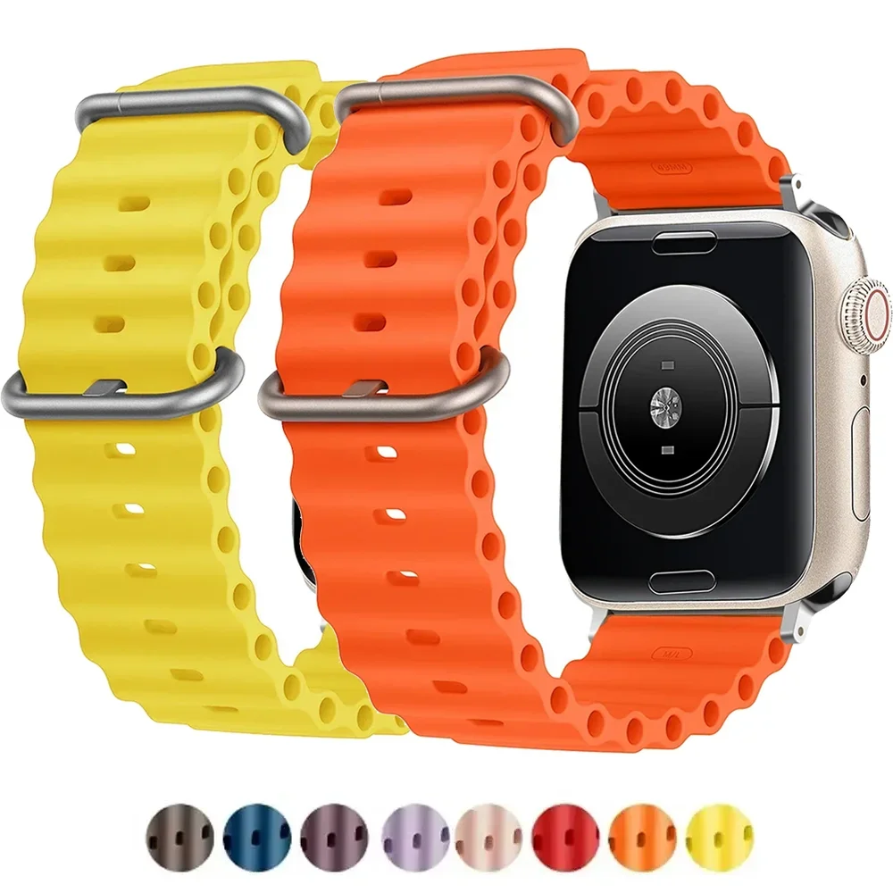 

Силиконовый ремешок Ocean для Apple Watch Band Series Ultra 9 8 7 6 5 4 10 SE браслет iwatch 42 мм 44 мм 45 мм 49 мм 40 мм 41 мм 46 мм ремешок