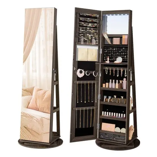 SONGMICS Jewelry cabinet with LED and mirror, 3 shelves, 360 ° rotatable