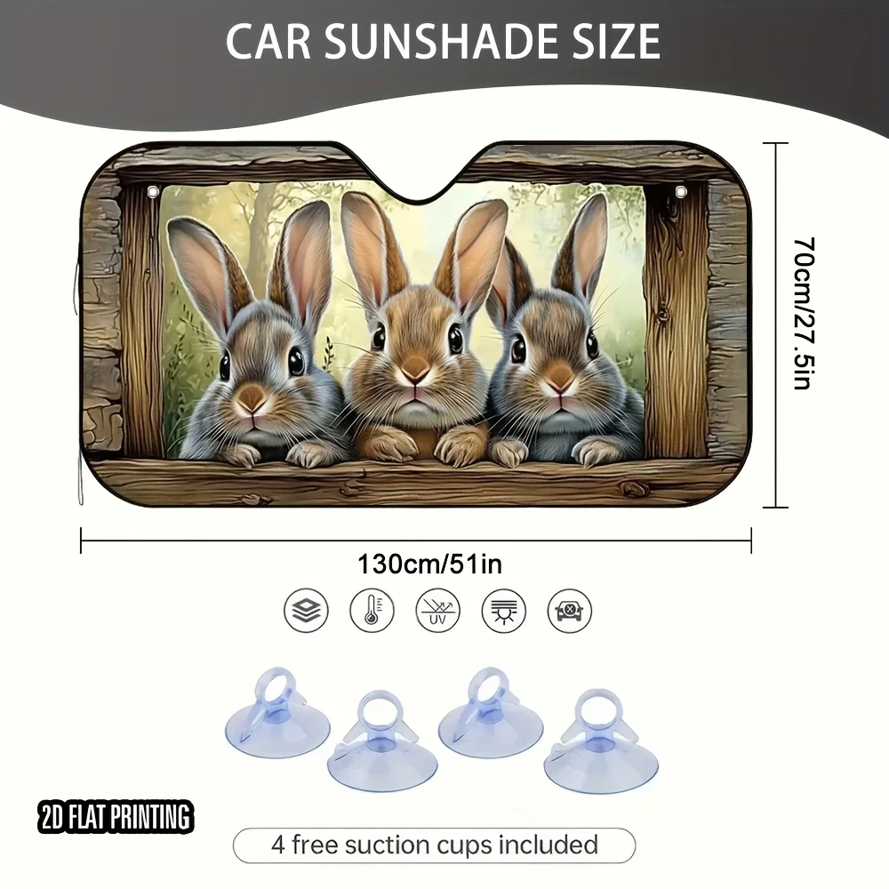 1pc Stylish 2D Flat Easter Bunny Print  Sunshade – Keeps Your  Interior Cool, Includes 4 Suction Cups for Easy Installation