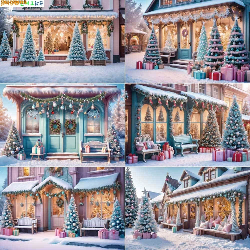 

2025 Christmas Gifts Shop Photography Background Children Xmas Trees Decoration Photo Backdrops Winter Snow Back Drop
