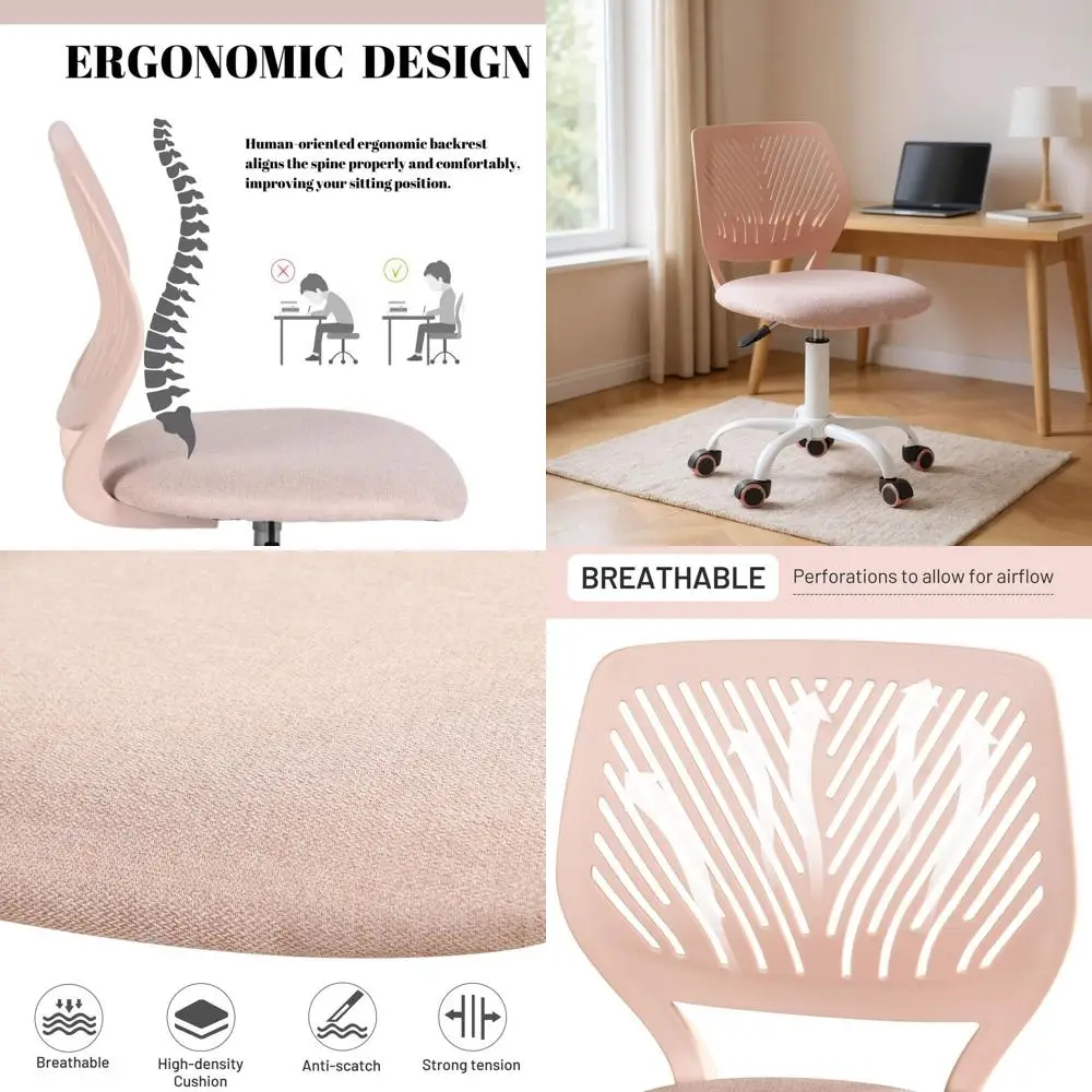

Adjustable Ergonomic Office Chair with 360° Swivel, Breathable Mesh, and Casters in Morandi Pink