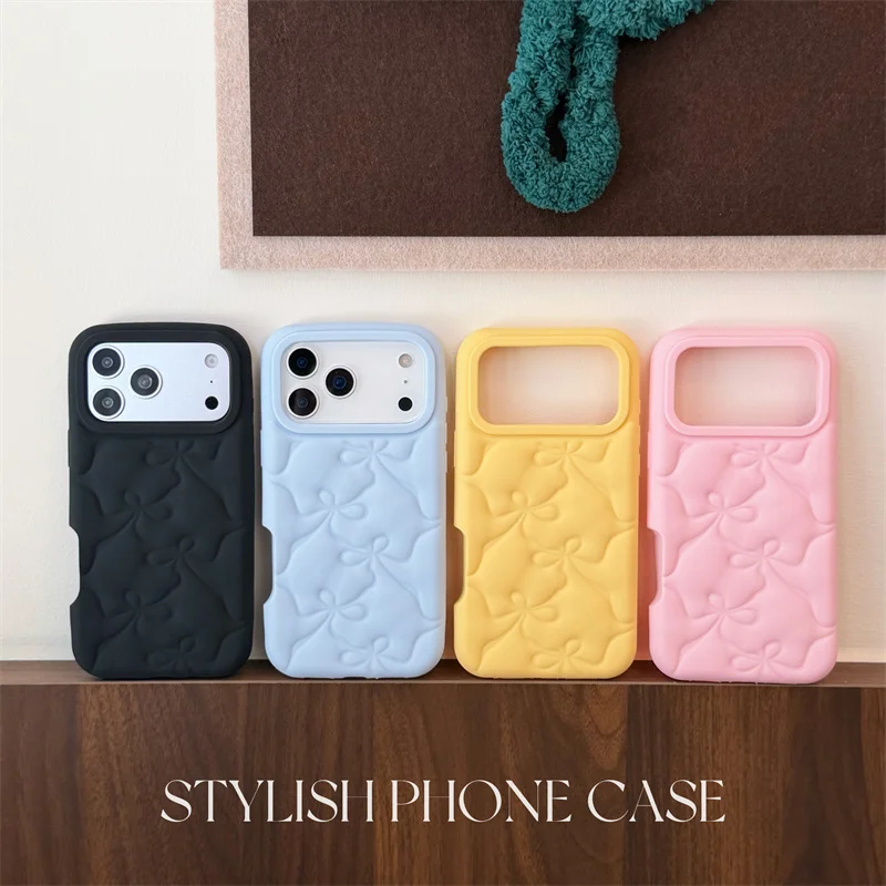 

Korea ins Pop Cute Bowknot Plain Phone Case For iphone 17 Pro Max 16 15 14 Plus 12 13 Pro 15pro Silicone Protection Cover Girl