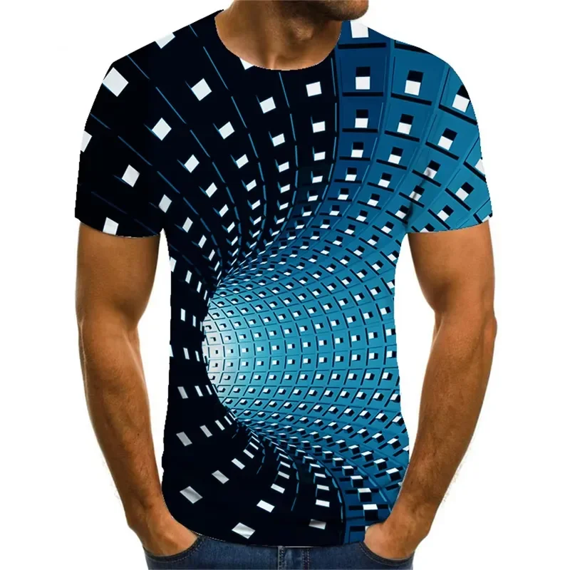 3D Print Men's T Shirt Optical Illusion Crew Neck Short Sleeve Plus Size Casual Vintage Streetwear Apparel 2026 New Fashion