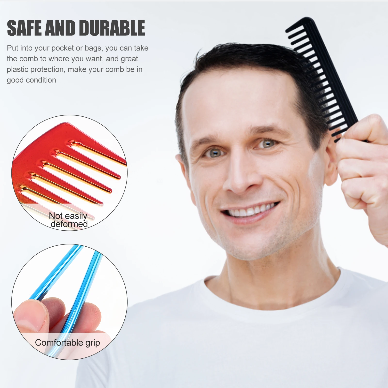 

2Pcs Men Grooming Hair Comb Plastic Wide Gear Hairstyle Tool Durable High Temperature Resistance Hair Comb Combs for Men