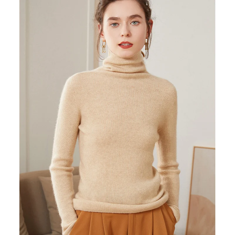 Women 100% Cashmere Pullover 2022 New Arrival Turtleneck Elasticity Sweater Female Warm Soft Basic Jumper Solid Slim Femme