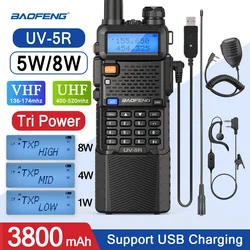 Baofeng UV-5R 8W  Walkie Talkie 5W VHF UHF Dual Band with 3800mAh long Li-ion Battery Long Range UV5R UV 5R Ham Two Way Radio