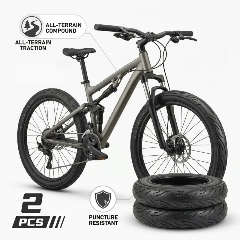 Conjunto de 2 Pneus de Bicicleta 12/14/16x2.50 Largos para Todos os Terrenos, Pneus para Bicicletas Infantis BMX, Dobráveis e E-Bikes, Cubierta Pneu Aro 16 Heavy Duty
