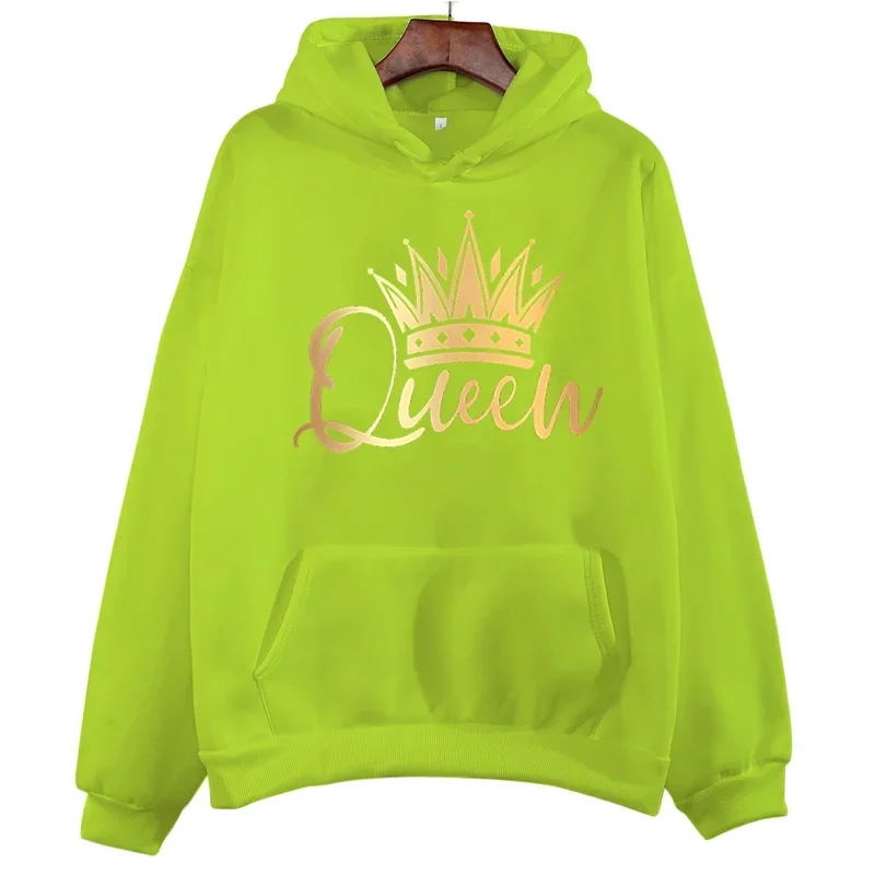 Spring Autumn Couple Sweatshirt Pattern KING and QUEEN Gold Crown Print Hoodie Fashion Couple Matching Tops Streetwear